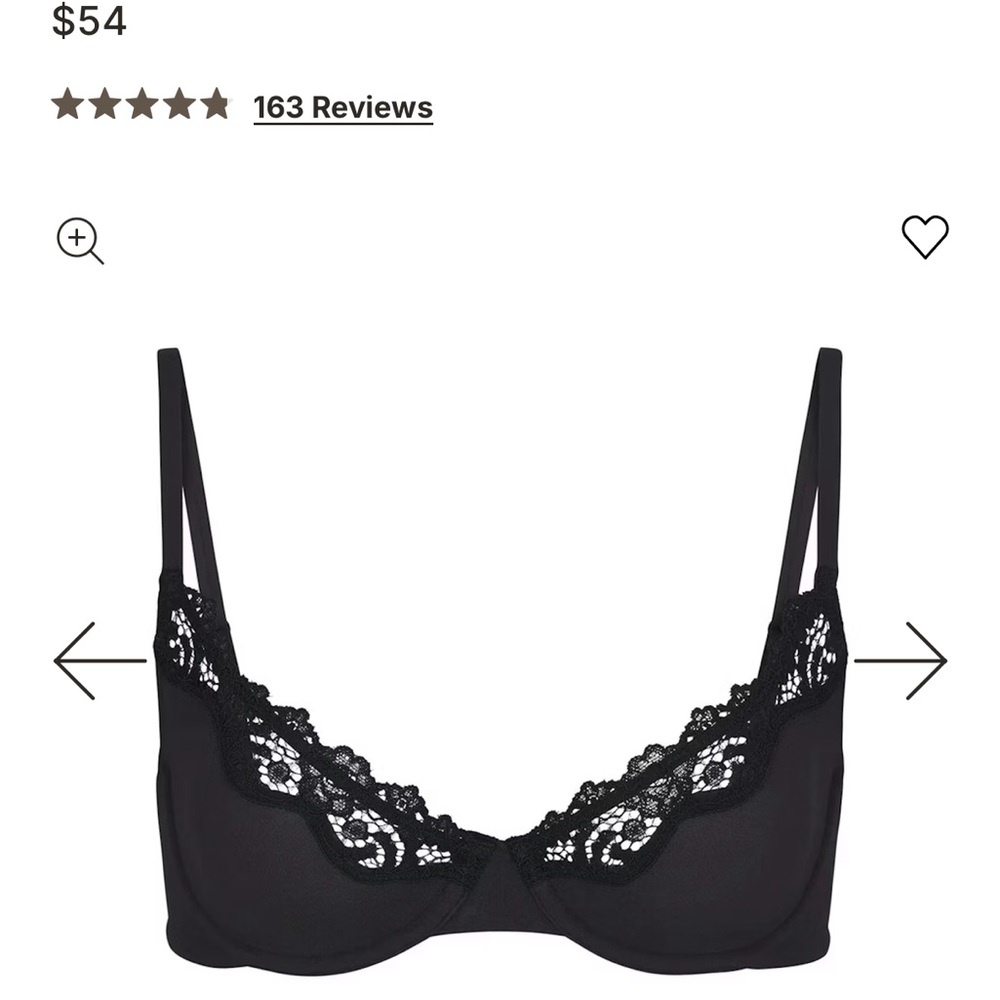 SKIMS Lace Trim Unlined Scoop Bra - Black 36C. (New with Tags) - Picture 5 of 5